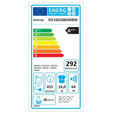 Sèche linge Pompe à chaleur SAMSUNG DV16DG8600BWU3 grande capacité